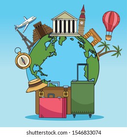 travel around the world with planet vector illustration design