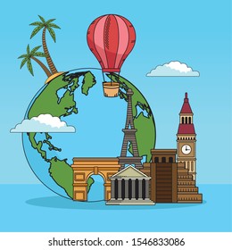 travel around the world with planet vector illustration design