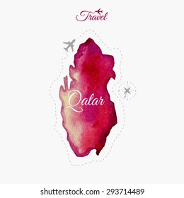 Travel around the world. Qatar. Watercolor map
