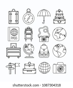 travel around the world set icons