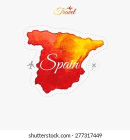 Travel around the  world. Spain. Watercolor map