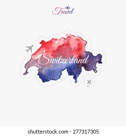 Travel around the  world. Switzerland. Watercolor map