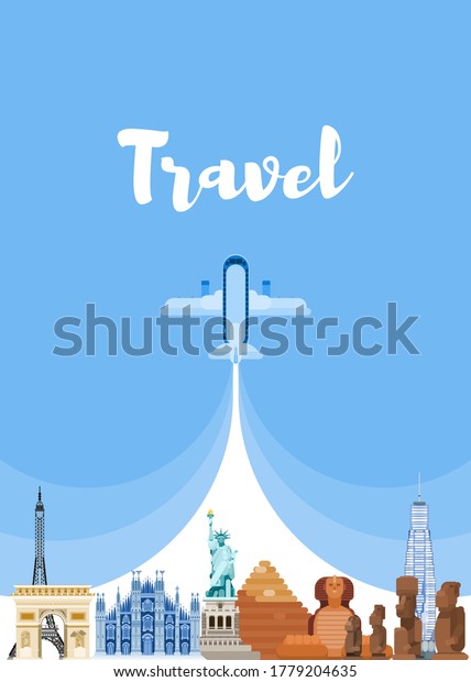 travel around the world. visit famous sights.\
vector flat style