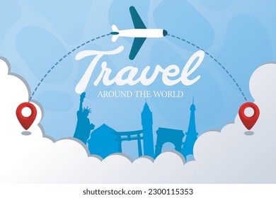 Travel around the world. web banner template design for social media.
