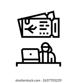 travel arrangements office assistant line icon vector. travel arrangements office assistant sign. isolated contour symbol black illustration