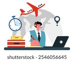 Travel Assistant Vector Illustration for Help and Facilitate Tourists in Planning Travel Packages and Organizing Tour Schedules in a Background