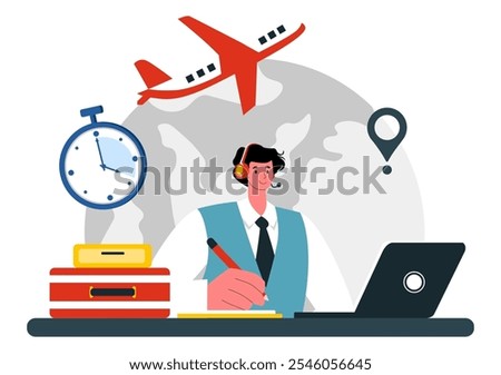 Travel Assistant Vector Illustration for Help and Facilitate Tourists in Planning Travel Packages and Organizing Tour Schedules in a Background