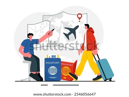 Travel Assistant Vector Illustration for Help and Facilitate Tourists in Planning Travel Packages and Organizing Tour Schedules in a Background