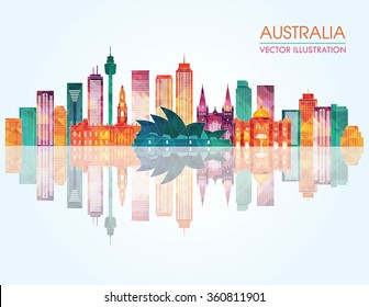 Travel Australia famous landmarks skyline. Vector illustration