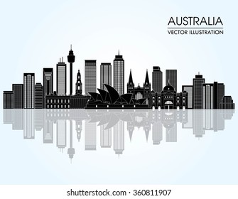 Travel Australia famous landmarks skyline. Vector illustration