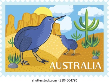 Travel To Australia Poster Design, Postage Stamp, Sticker, Banner. 