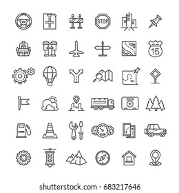 Travel auto thin line icons collection. Auto travel thin line pictogram illustration