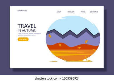 Travel in autumn. Template for travel companies. Concept of active recreation. Vector illustration in flat style.