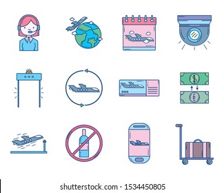 travel aviation transport airport icons white background vector illustration