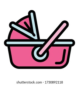 Travel baby pram icon. Outline travel baby pram vector icon for web design isolated on white background