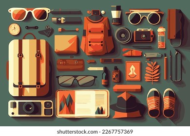 Travel back pack background illustration with gears on the flat surface