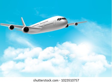Viajar de fondo con un avión. Vector.