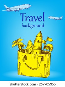 Travel background color. Sketch converted to vectors.
