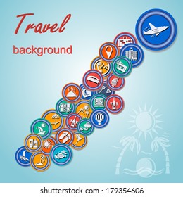 Travel background with colourful tourism icons