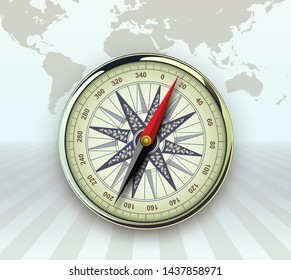 Travel background with compass and windrose, retro vector design.