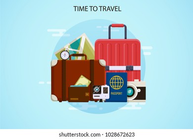 Travel background in flat style