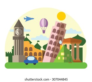 Travel background in the flat style