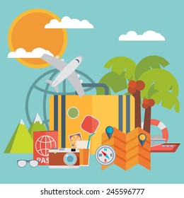 Travel background. Flat vector illustration.