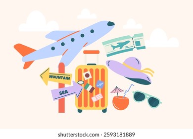 Travel background with hand drawn elements 