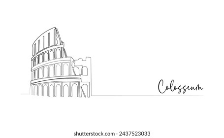 travel background with icons of the colosseum of rome.line art of historical buildings of the colosseum in italy.one line drawing of the colosseum buildings