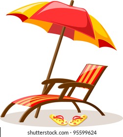Travel background, lounge, flip-flops and umbrella