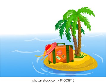 Travel background, palm and suitcase