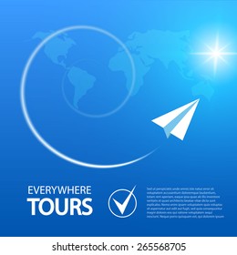 Travel background with plane. Vector illustration