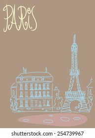 Travel the background of the poster or postcard template Paris with Eiffel tower view