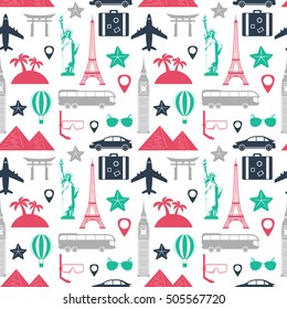 Travel background. Seamless pattern. Vector illustration