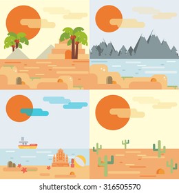 Travel background set in flat style