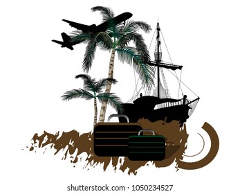 Travel background with ship and airplane