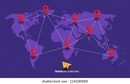 Travel Background with striped map and purple color