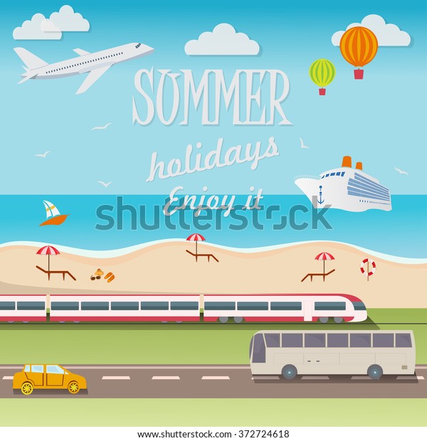 Travel background of summer holidays.Flat
design illustration
