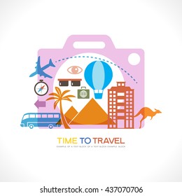 Travel background. Symbol camera surrounded by the landmark and tourism icons. File is saved in 10 EPS version.