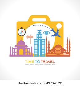 Travel background. Symbol camera surrounded by the landmark and tourism icons. File is saved in 10 EPS version.
