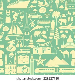 Travel background. Vacations. Beach resort seamless pattern. Vector illustrations