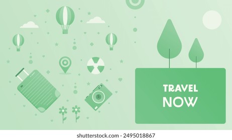 Travel background with various geometric shapes and travel objects. Vector illustration.