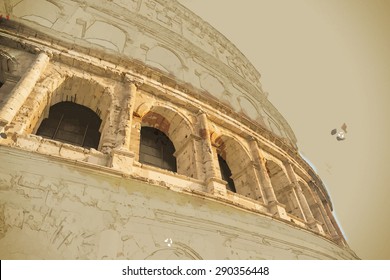 Travel background in vector format. Modern stylish painting with watercolor and pencil. Colosseum (Coliseum) in Rome, Italy. The Colosseum is an important monument of antiquity.