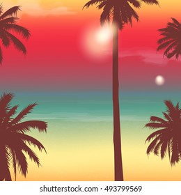 Travel Backgrounds with Palm Trees. Exotic landscape. Vector