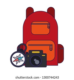 travel backpack camera and compass blue lines