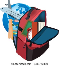 travel backpack containing personal and touring effects