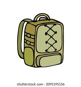 ReiseRucksack, WanderRucksack, SchulRucksack, Vektorgrafik.Campingausrüstung einzeln auf weißem Hintergrund.