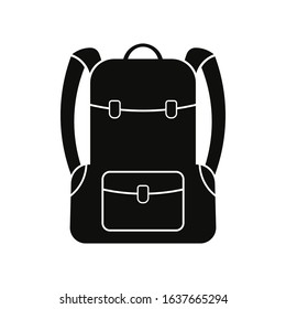 Travel backpack icon. Back view. Black silhouette. Vector drawing. Isolated object on a white background. Isolate.