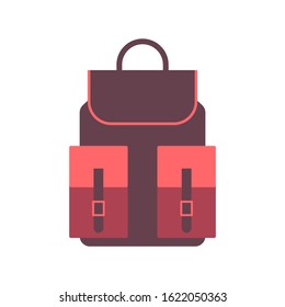 Travel backpack icon in flat style. Handbag travel or school equipment isolated on white. Vector illustration