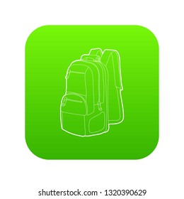 Travel backpack icon green vector isolated on white background